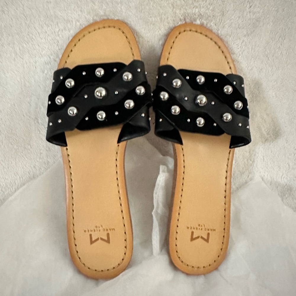 Marc Fisher LTD Paxton studded black leather slide sandals slippers 7 M